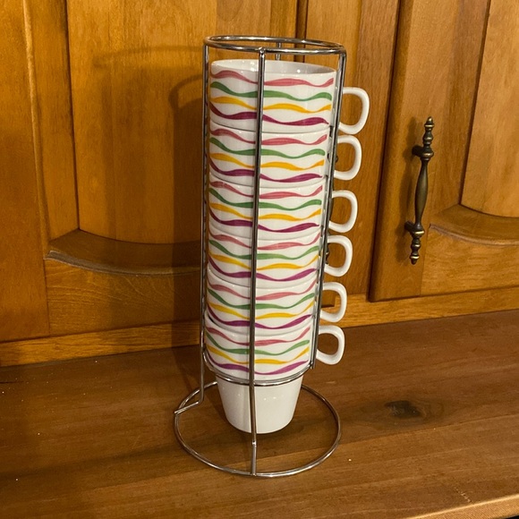 RETRO 6 PCS CAPPUCCINO SET STACKABLE CUPS WITH WIRE RACK - Picture 7 of 8